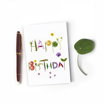 Double card Happy Birthday flower herbarium