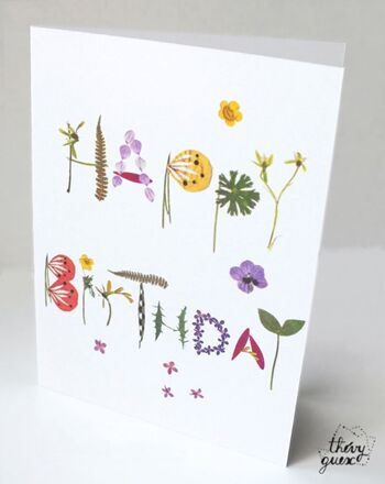 Carte double Happy Birthday fleur herbier 2