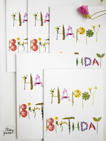 Carte double Happy Birthday fleur herbier 3