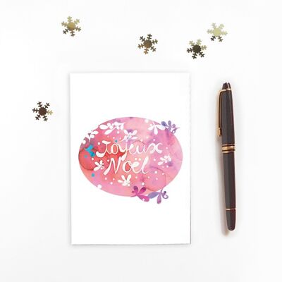 Merry Christmas pink botanical watercolor double card