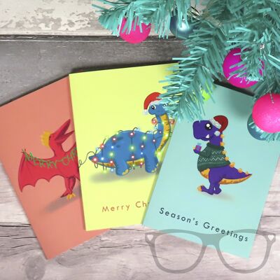 Dinosaur Christmas Cards Set