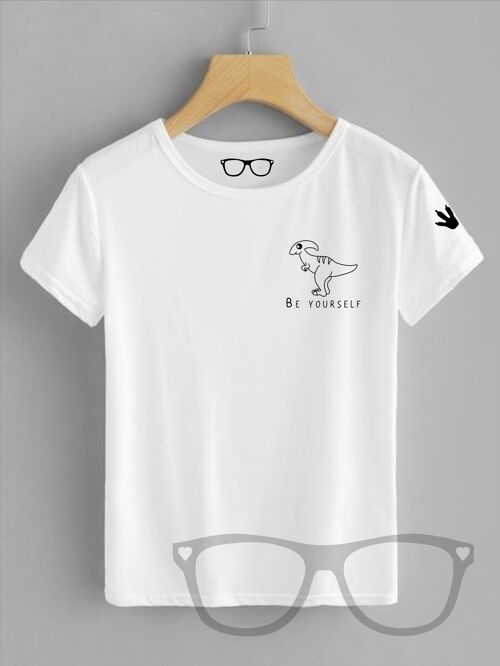 Parasaurolophus Dinosaur T-shirt - Unisex M 38/40" - White