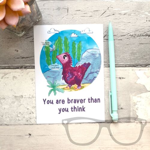 Velociraptor "You are braver than you think" Dinosaur Print - A6