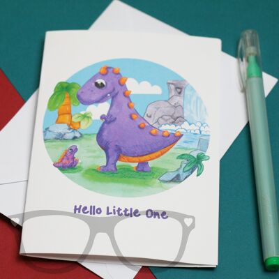 Tarjeta de felicitación de dinosaurio bebé nuevo