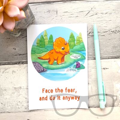 Triceratops "Face the Fear" Dinosaur Print - A6