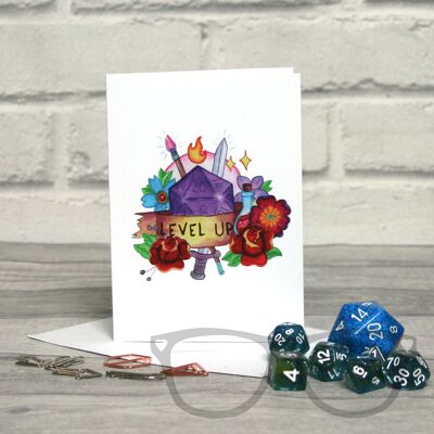 Level Up DnD D20 Greetings Card