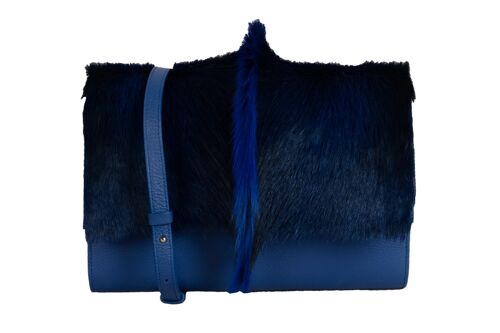 Sac Roma - Base Cuir Noir et Rabat Punk Bleu