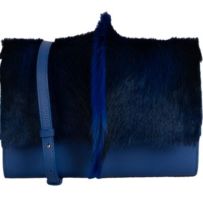 Bolso Roma - Base de cuero negro y solapa punk azul