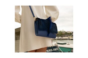 Sac Roma - Base Cuir Noir et Rabat Punk Bleu 2