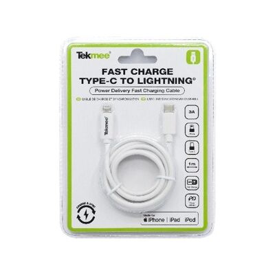 Cable de carga rápida MFI 1m 3A Lightning/Type-C para iPhone