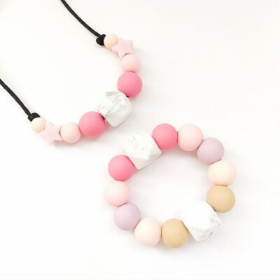 MARBLE ROSES PACKS NECKLACE + HEXAGON TEETHER