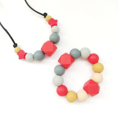 RED PACKS NECKLACE + HEXAGON TEETHER