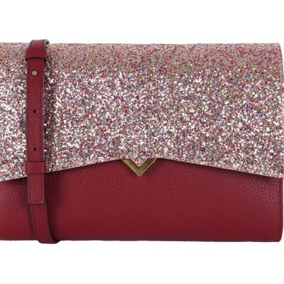 Sac Roma - Base Cuir Bordeaux et Rabat Paillettes Multicolores