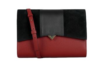 Sac Roma - Base Cuir Bordeaux et Rabat Suede et Cuir Noir 1