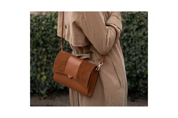 Sac Roma - Base Cuir Camel et Rabat Suède et Cuir Camel 4