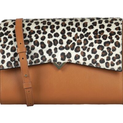 Roma Bag - Camel Leather Base and Leopard Flap