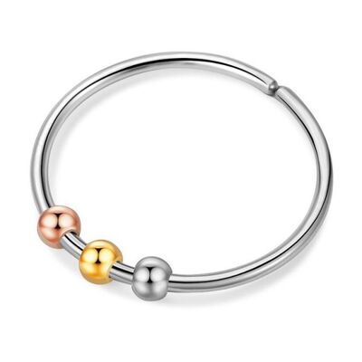 R007-008 S. Anello in acciaio con sfere regolabili Argento-Oro-Oro rosa