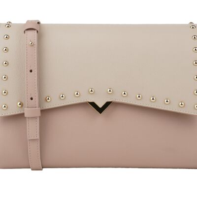 Roma Bag - Nude Leather Base and Nude Studded Flap