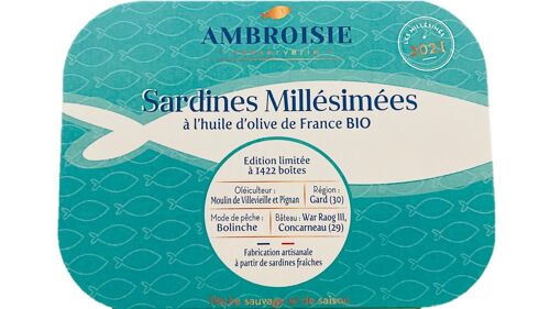 Sardines Millésimées 2021 à l'huile d'olive de France Bio