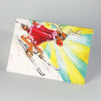10 cartes de Noël avec enveloppes rouges : Le renne va au ski 2