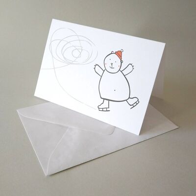 Set di 10 cartoline invernali con buste: orso polare che pattina sul ghiaccio