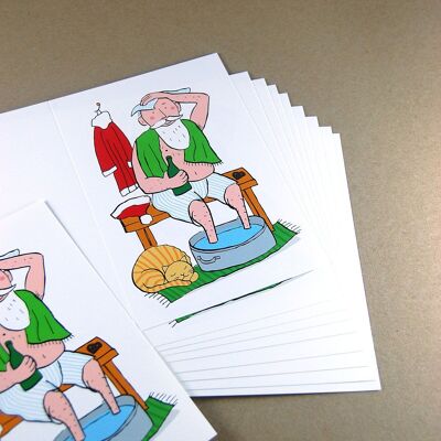 10 cartes de Noël amusantes avec enveloppes : Après le travail avec un bain de pieds
