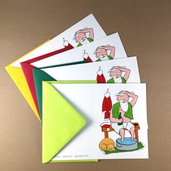 4 cartes de Noël amusantes avec enveloppes colorées : Après le travail avec un bain de pieds 1