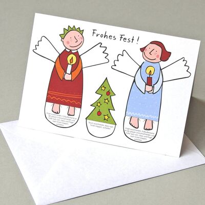 10 Tarjetas navideñas con sobres: dos ángeles con árboles