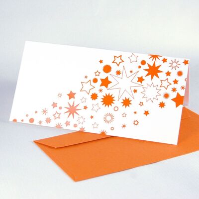 10 Christmas cards with orange envelopes: stars