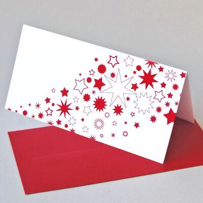 10 Christmas cards (red stars) with red envelopes DL