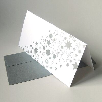 10 Christmas cards with silver envelopes: stars