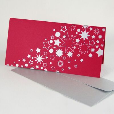 10 red Christmas cards with silver envelopes