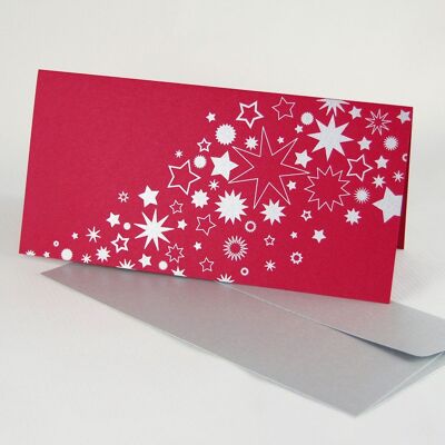 Set di 10 cartoline di Natale rosse con buste argentate