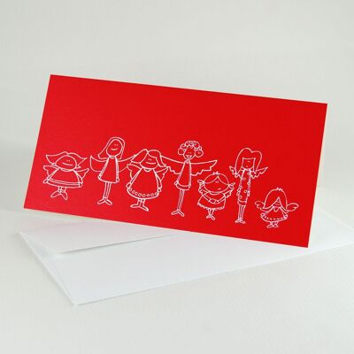 10 cartoline di Natale riciclate rosse con busta: angioletti