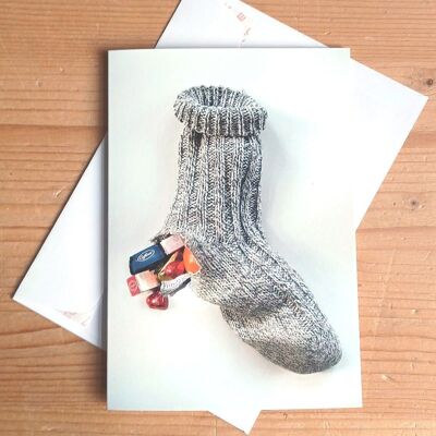 10 funny cards with white envelopes: holey Santa Claus socks