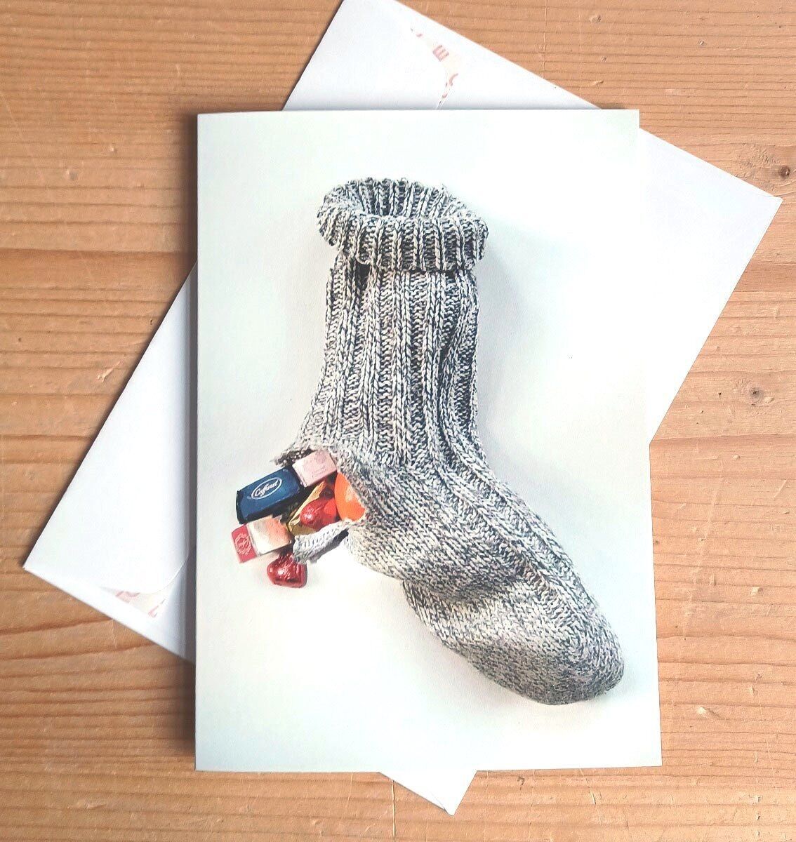 10er Set witzige Karten mit weißen Kuverts: löchrige Nikolaussocke