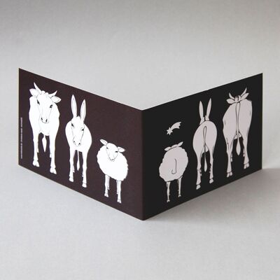 10 Christmas cards with red envelopes: ox, donkey and sheep