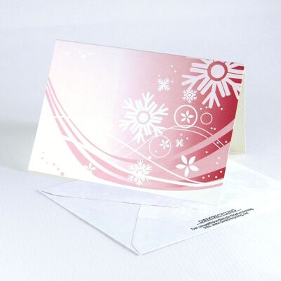 10 red recycled Christmas cards with envelopes: snow crystals