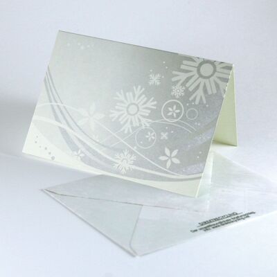 10 recycled Christmas cards with envelopes: snow crystals