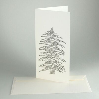 10 cartes de Noël avec enveloppe : HAPPY FESTIVAL (sapin calligraphié)