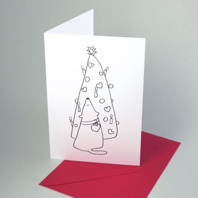 10 cartes de Noël avec enveloppes : chien devant le sapin de Noël