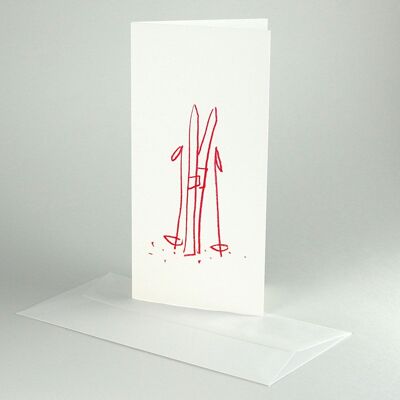 10 Christmas cards with envelopes: skis