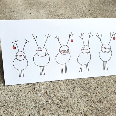 Carte de Noël recyclage : Rudolf et ses amis avec un masque