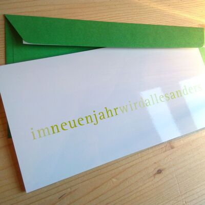 10 new year cards with green envelopes: everything will be different in the new year
