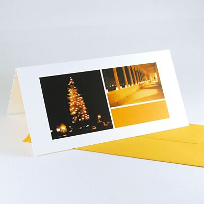 10 tarjetas navideñas con sobres: árbol de navidad y camino de luces
