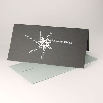 10 Christmas cards with silver envelopes: love and happiness