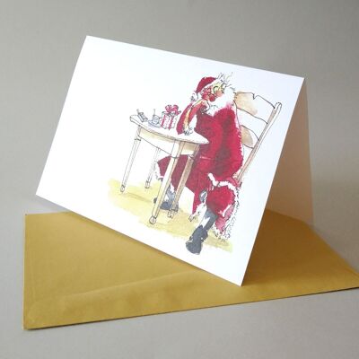 10 Christmas cards with envelopes: Santa Claus at the table
