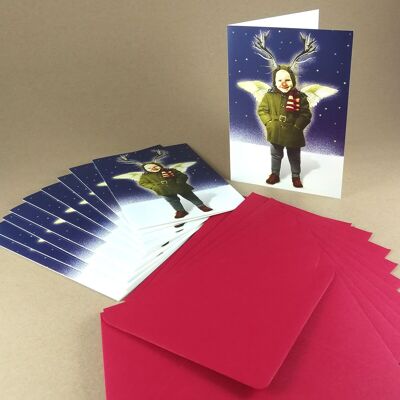 10 Weihnachtskarten mit roten Umschlägen: Rudolfchen