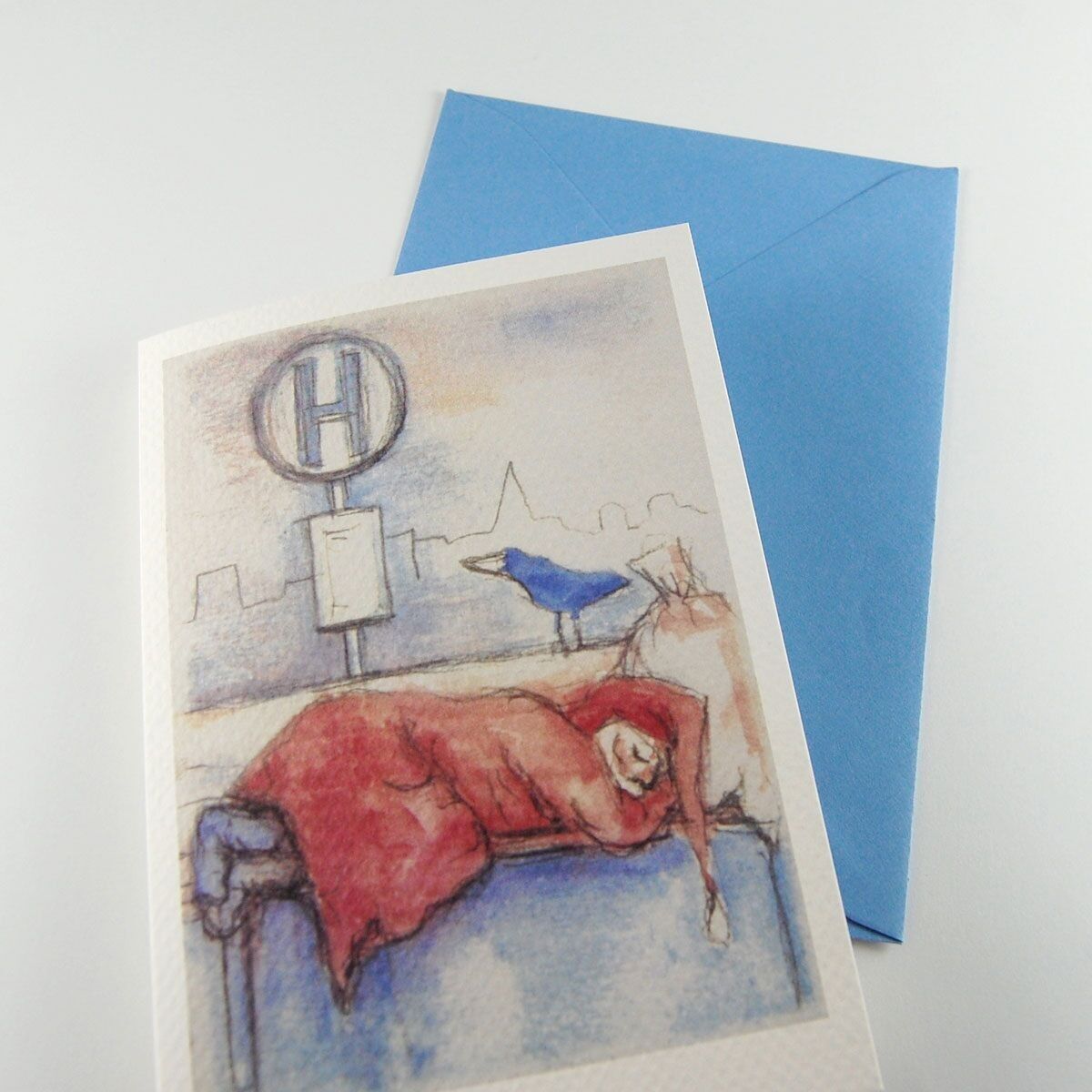 10er Set Weihnachtskarten mit Kuverts: Weihnachtsmann an der Haltestelle