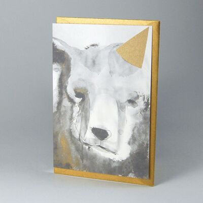 10 recycled Christmas cards with envelopes: bear with golden cap
